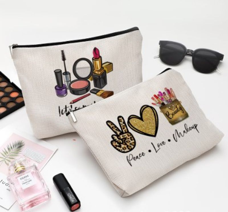 Basic Heart Shape Linen Square Makeup Bags
