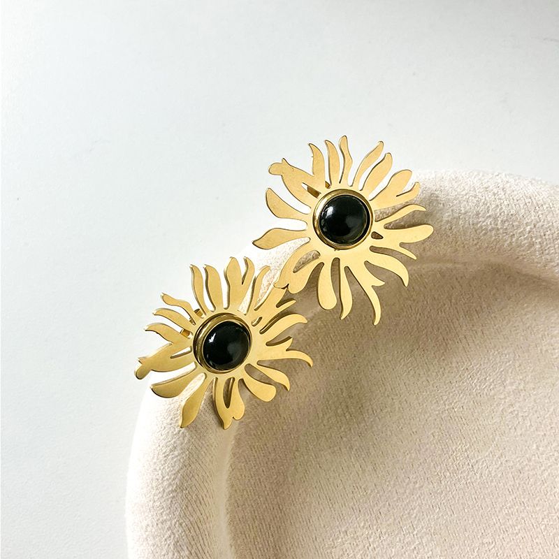 1 Pair Elegant Preppy Style Sweet Flower Plating Inlay 304 Stainless Steel Glass Stone 14K Gold Plated Ear Studs