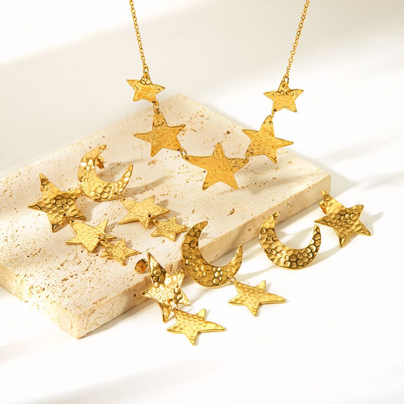 304 Stainless Steel 18K Gold Plated IG Style Nordic Style African Style Polishing Plating Metal Star Moon Pendant Necklace