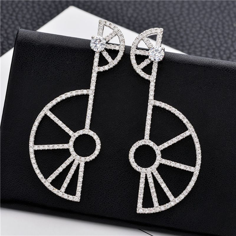 1 Pair Casual Simple Style Sector Polishing Copper Zircon Ear Studs