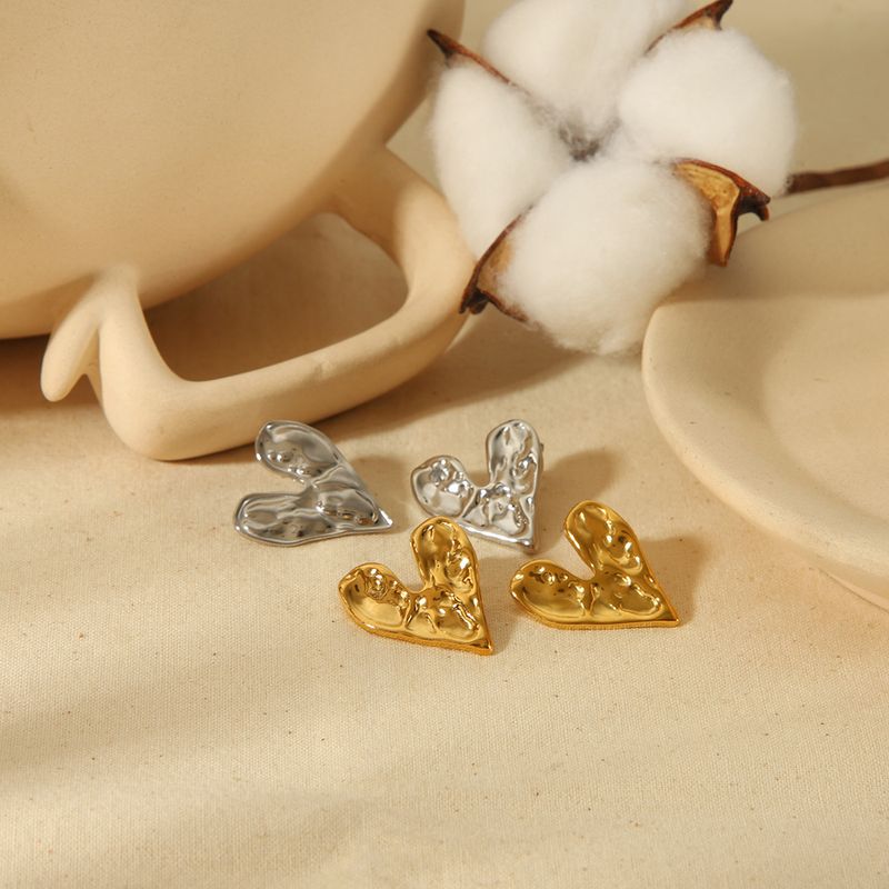 1 Pair Simple Style Heart Shape Polishing Plating 304 Stainless Steel 18K Gold Plated Ear Studs