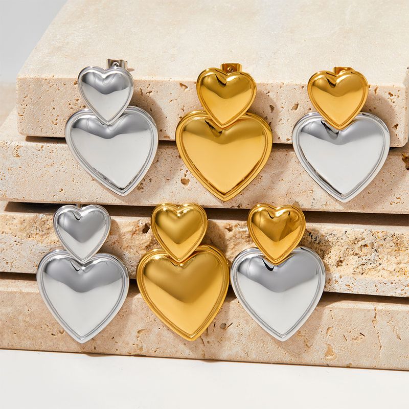 1 Pair Simple Style Heart Shape Polishing Plating 304 Stainless Steel 16K Gold Plated White Gold Plated Gold Plated Drop Earrings