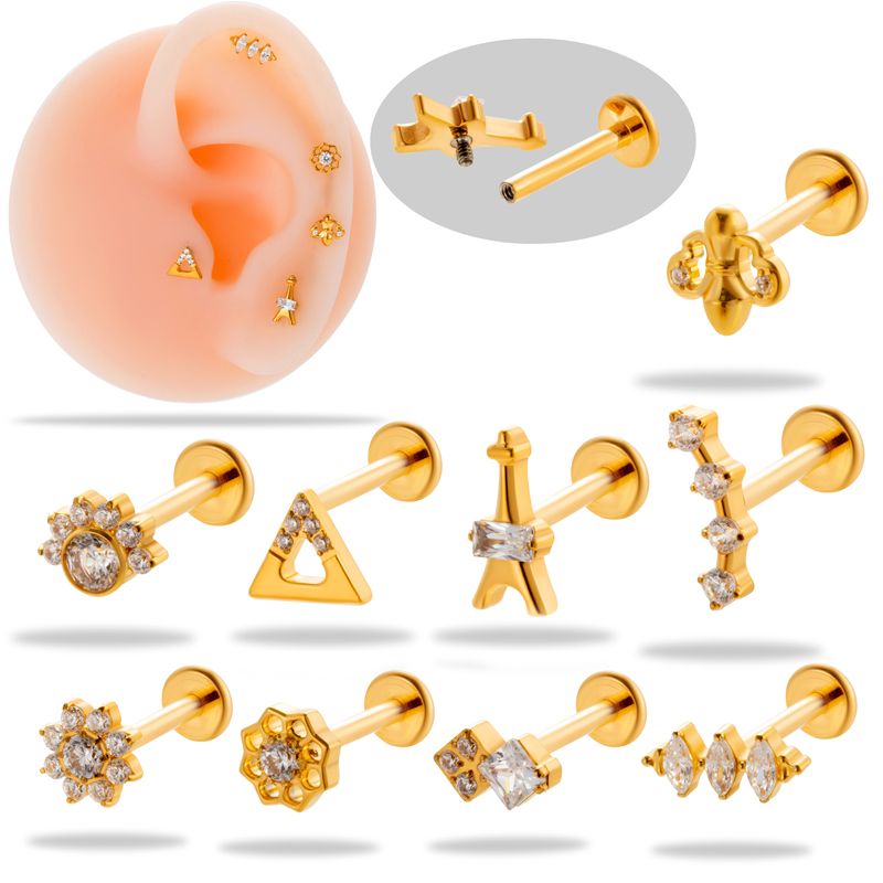 1 Piece Ear Cartilage Rings & Studs Simple Style Flower Pure Titanium Plating Inlay Zircon