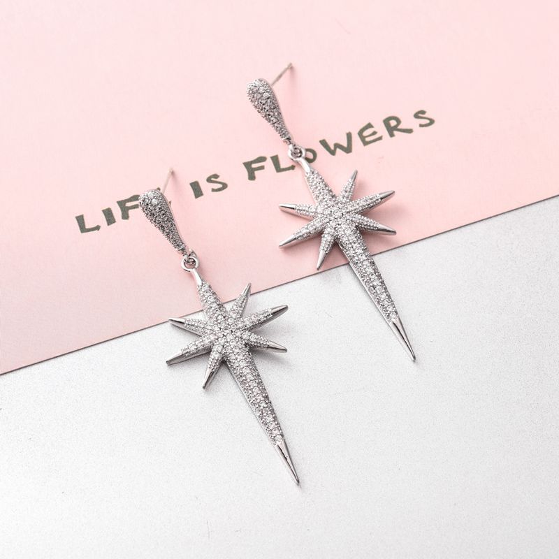 1 Pair Lady Star Plating Inlay Copper Zircon White Gold Plated Drop Earrings