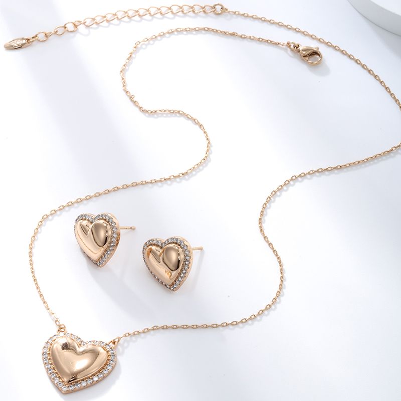 Lujoso Xuping Brillante Forma De Corazón Aleación Enchapado Embutido Diamante Artificial Chapado En Oro De 18 Quilates. Mujeres Aretes Collar