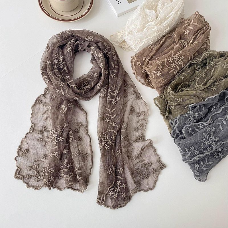 Women's Sweet Solid Color Lace Silk Scarf