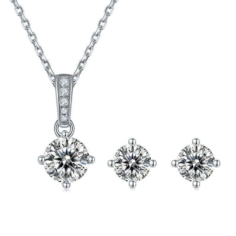 Shiny Solid Color Sterling Silver Plating Inlay Moissanite 18k Gold Plated Women's Jewelry Set