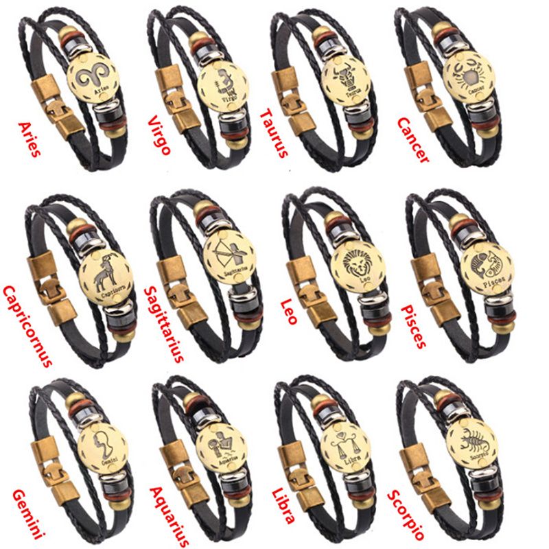 Casual Roman Style Constellation Alloy Leather Patchwork Men's Wristband