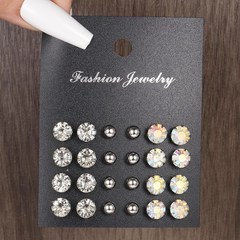 Wholesale Jewelry Simple Style Classic Style Solid Color Alloy Rhinestones Inlay Ear Studs