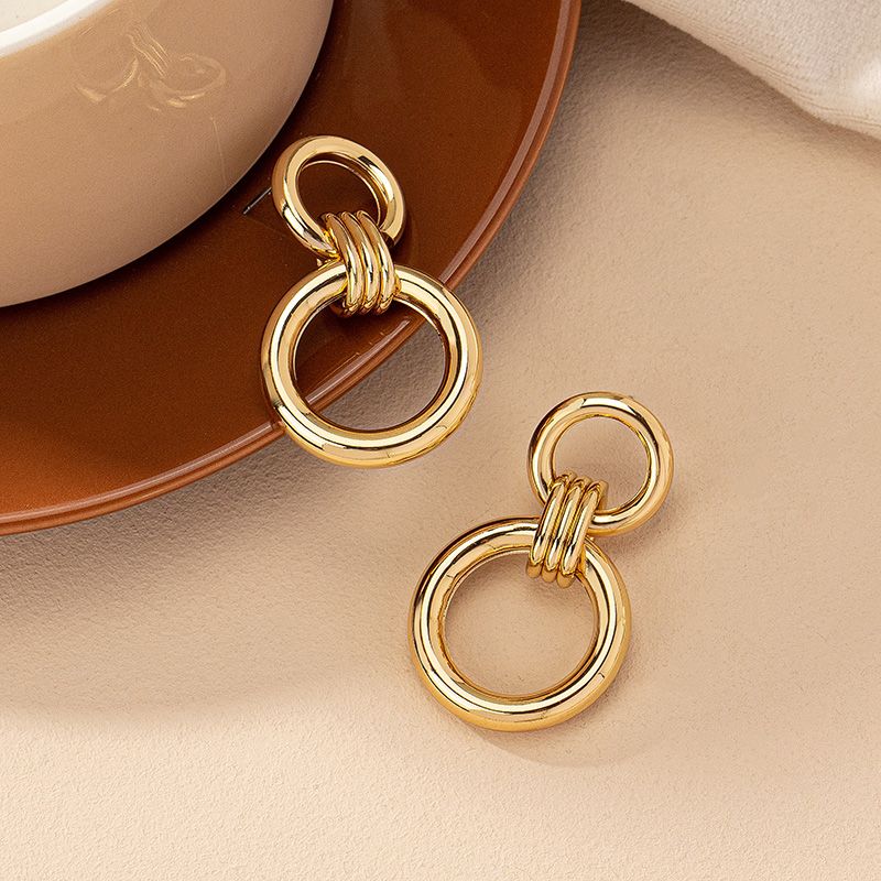 1 Pair Retro Simple Style Solid Color Plating Alloy Gold Plated Ear Studs