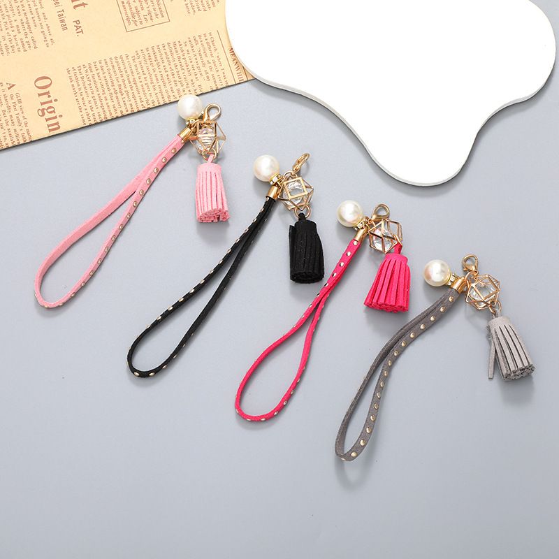 Ig Style Geometric Korean Velvet Tassel Plating Inlay Artificial Pearls Rhinestones Bag Pendant Keychain