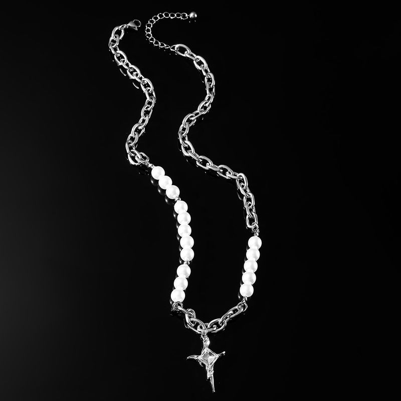 Hip Hop Geométrico Perla Artificial Acero Titanio Enchapado Embutido Diamantes De Imitación Hombres Collar