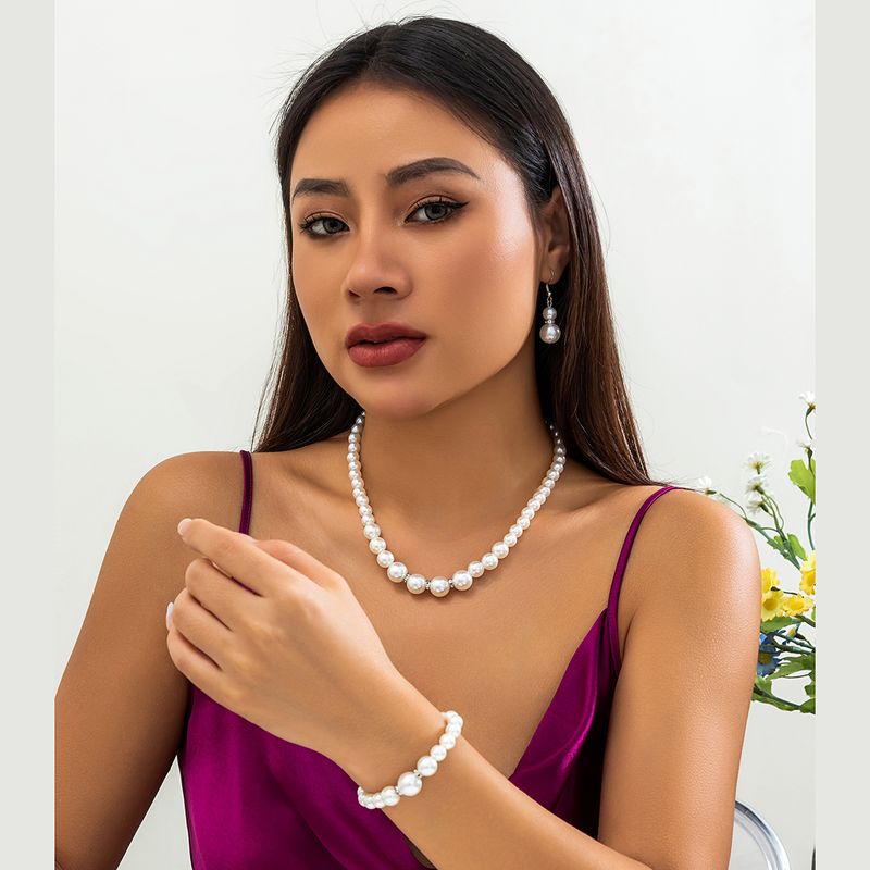 Elegante Geométrico Perla Artificial Aleación Con Cuentas Embutido Diamantes De Imitación Mujeres Pulsera Aretes Collar