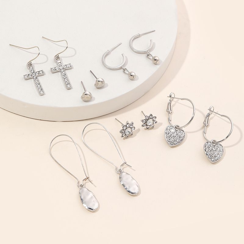 1 Set IG Style Simple Style Cross Heart Shape Plating Inlay Alloy Rhinestones Earrings