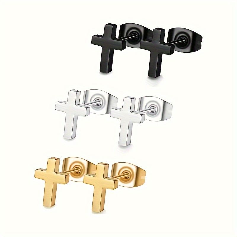 3 Pairs Retro Solid Color Plating Stainless Steel Ear Studs