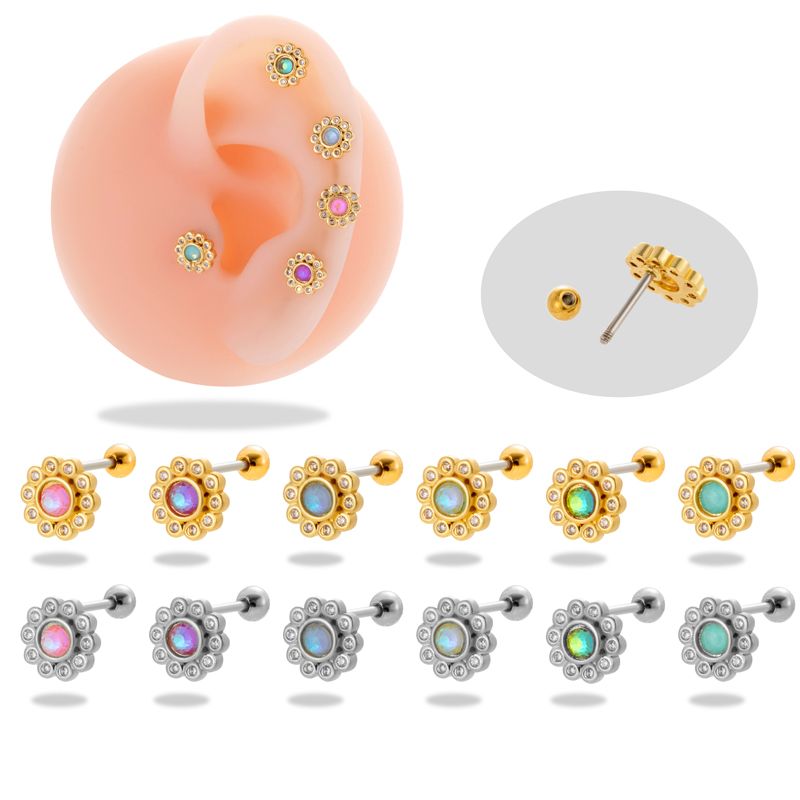 1 Piece Ear Cartilage Rings & Studs Simple Style Classic Style Flower 316 Stainless Steel  Copper Plating Inlay Zircon