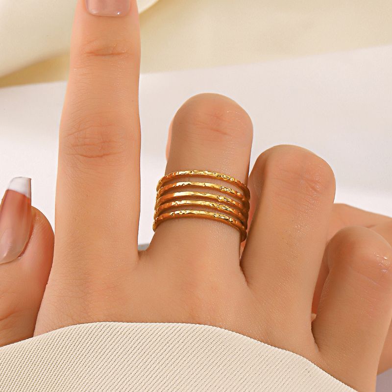 304 Stainless Steel 18K Gold Plated Simple Style Plating Lines Open Rings