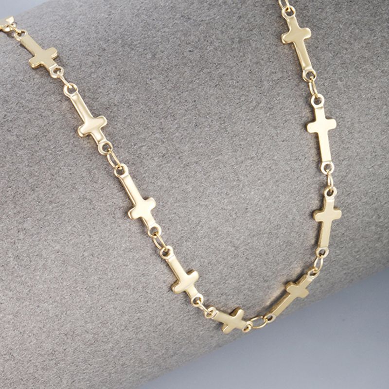 304 Stainless Steel 18K Gold Plated Raw Steel Novelty Simple Style Plating Cross Necklace