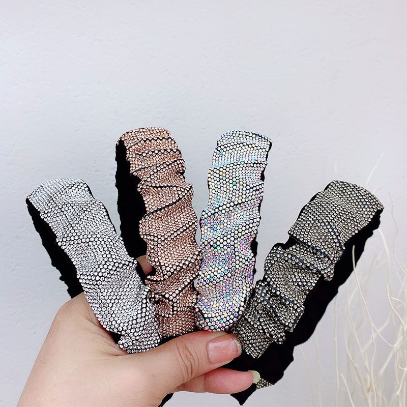 Women's IG Style Shiny Solid Color Cloth Inlay Rhinestones Hair Band
