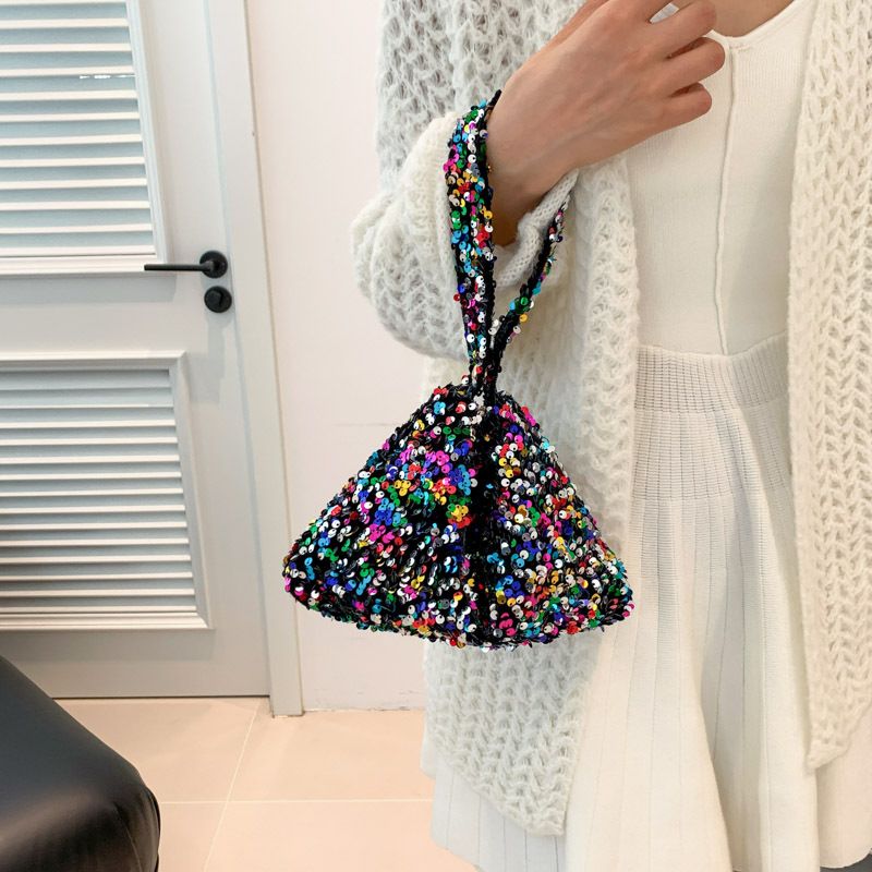 Women's Small Pu Leather Sequins Elegant Vintage Style Dumpling Shape Zipper Shoulder Bag Evening Bag Underarm Bag