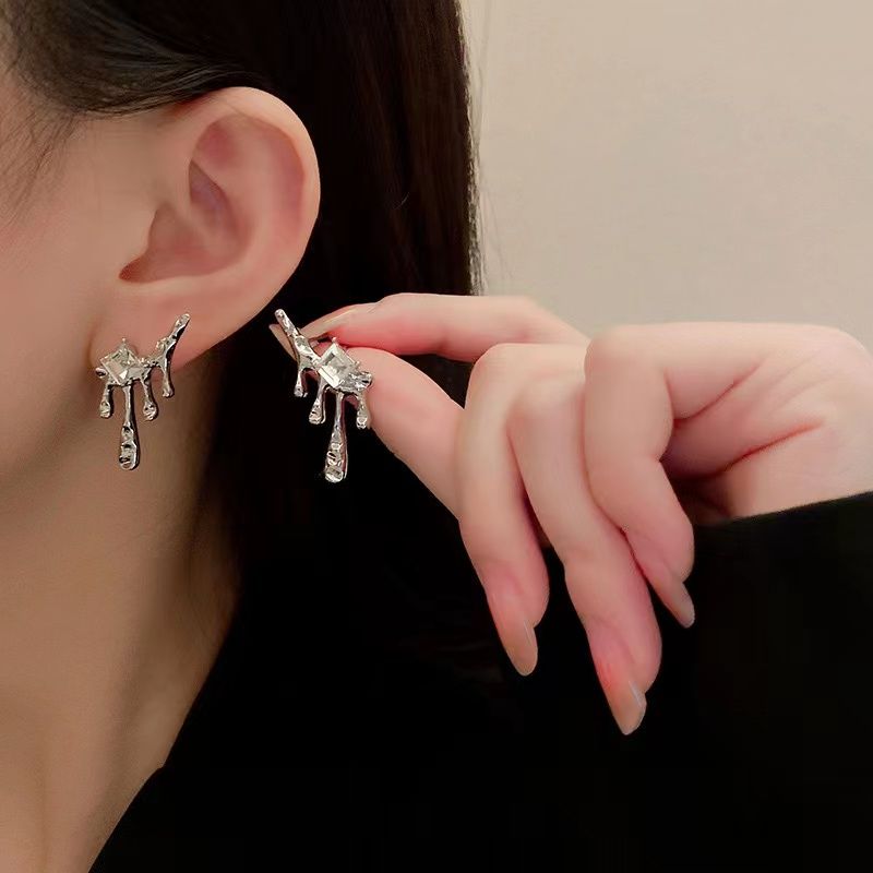 1 Pair Simple Style Water Droplets Plating Inlay Alloy Artificial Rhinestones White Gold Plated Ear Studs