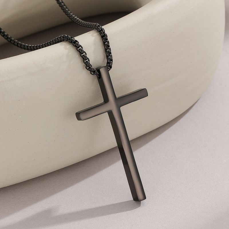 Simple Style Cool Style Cross Stainless Steel Men's Pendant Necklace