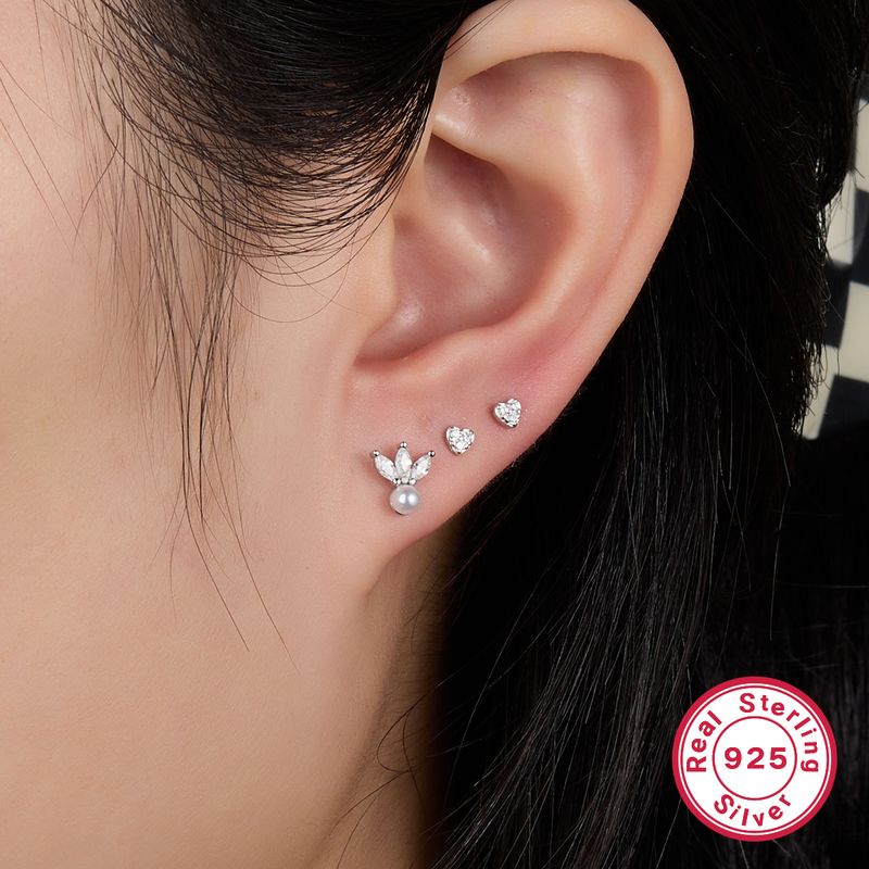 1 Pair Ig Style Commute Flower Plating Inlay Sterling Silver Artificial Pearls Zircon 18k Gold Plated White Gold Plated Ear Studs