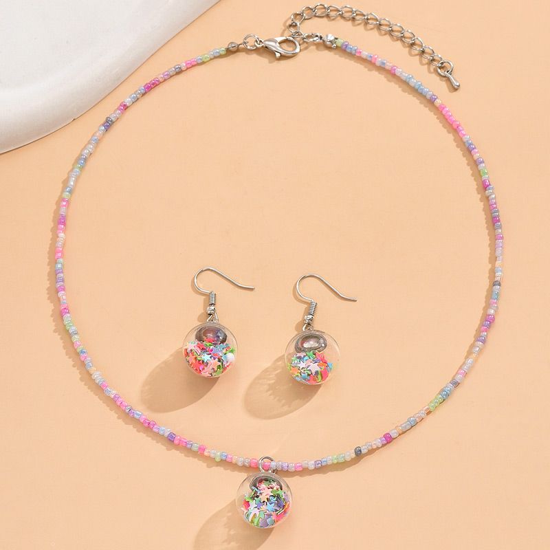 Ethnic Style Colorful Seed Bead Women's Earrings Necklace Jewelry Set