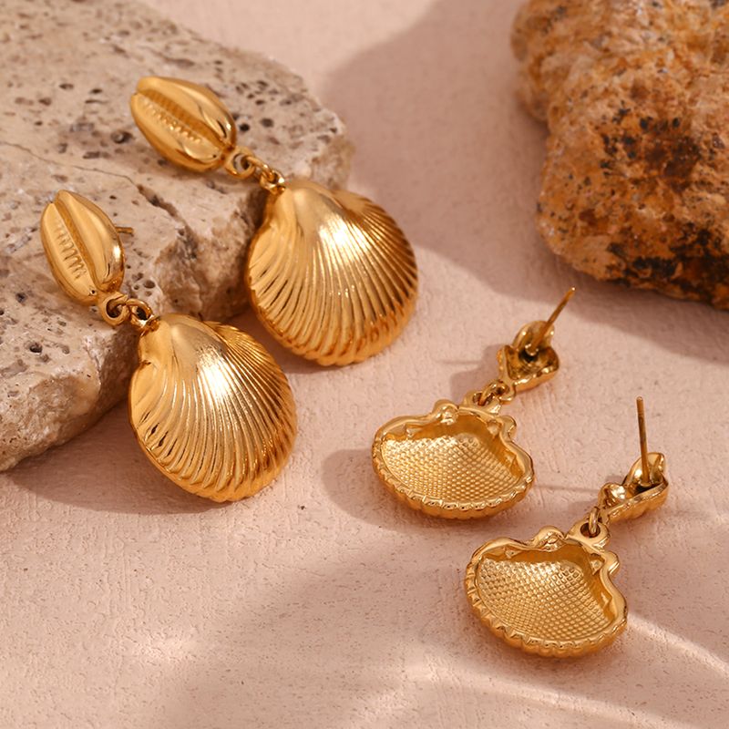 1 Pair Vintage Style Simple Style Classic Style Conch Shell Plating Stainless Steel 18k Gold Plated Drop Earrings