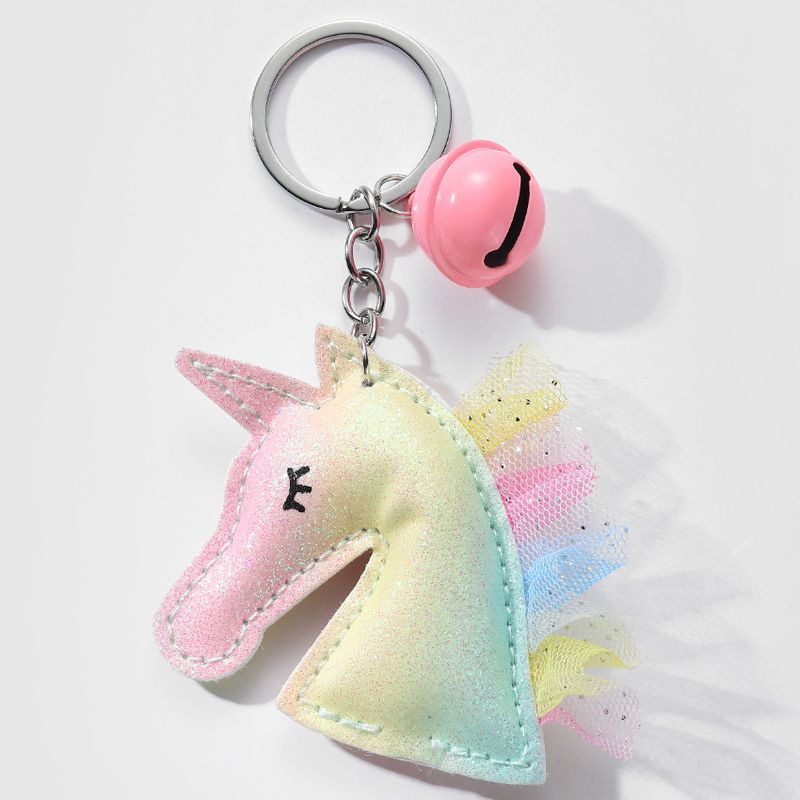 Style Ig Mignon Licorne Cloche Faux Cuir Métal Pendentif De Sac Porte-clés