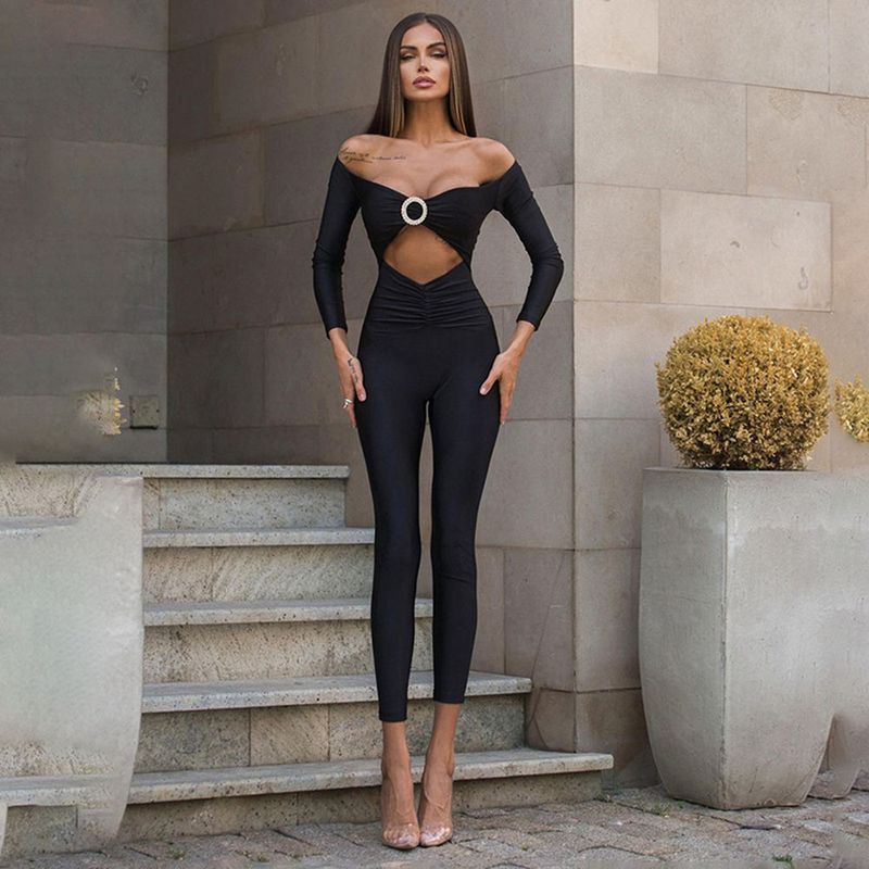 Women's Daily Street Sexy Solid Color Full Length Hollow Out Jumpsuits