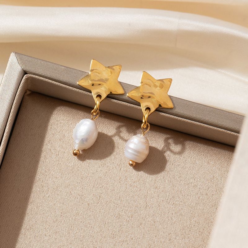 1 Pair Ig Style Vintage Style Korean Style Star Pearl Stainless Steel Drop Earrings