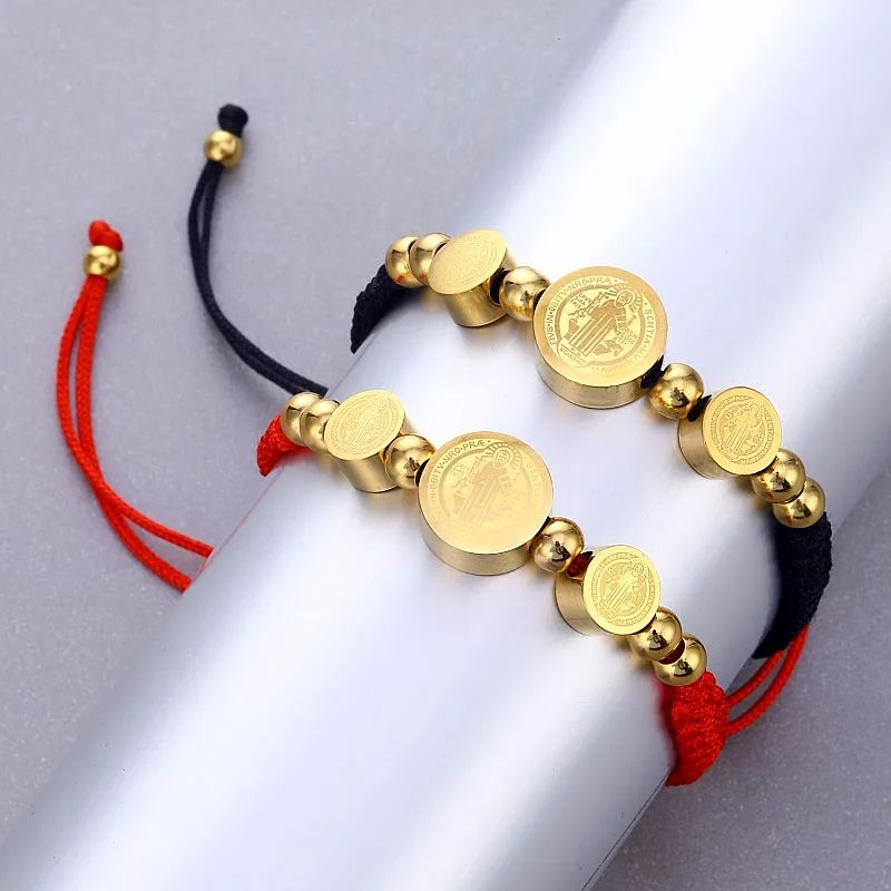 Vintage Style Human Round Stainless Steel Beaded Plating 18k Gold Plated Unisex Drawstring Bracelets