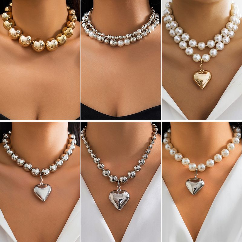 Glam Exaggerated Geometric Ccb Artificial Pearl Beaded Plating Valentine's Day Women's Necklace