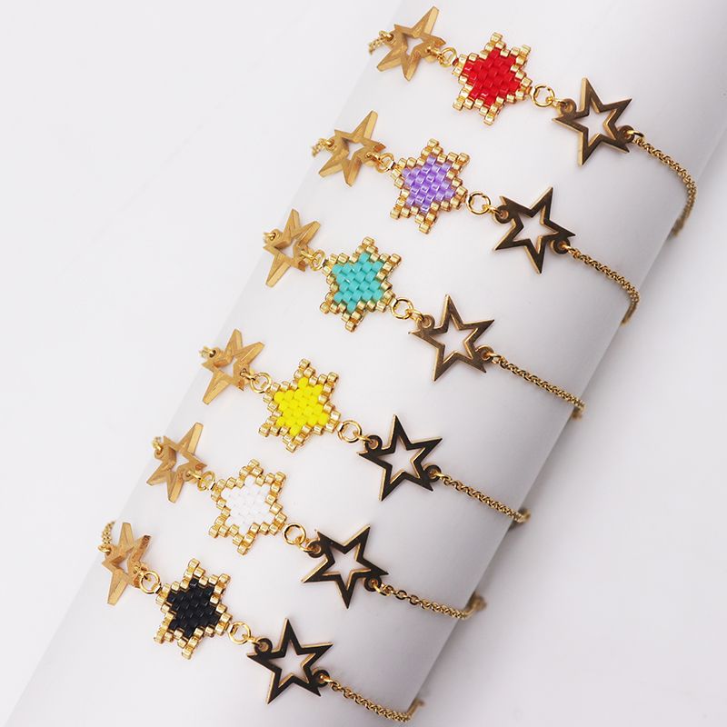 Elegant Pentagram Alloy Glass Handmade Women's Bracelets