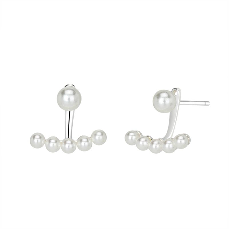 1 Pair Elegant Round Inlay Sterling Silver Pearl Ear Studs