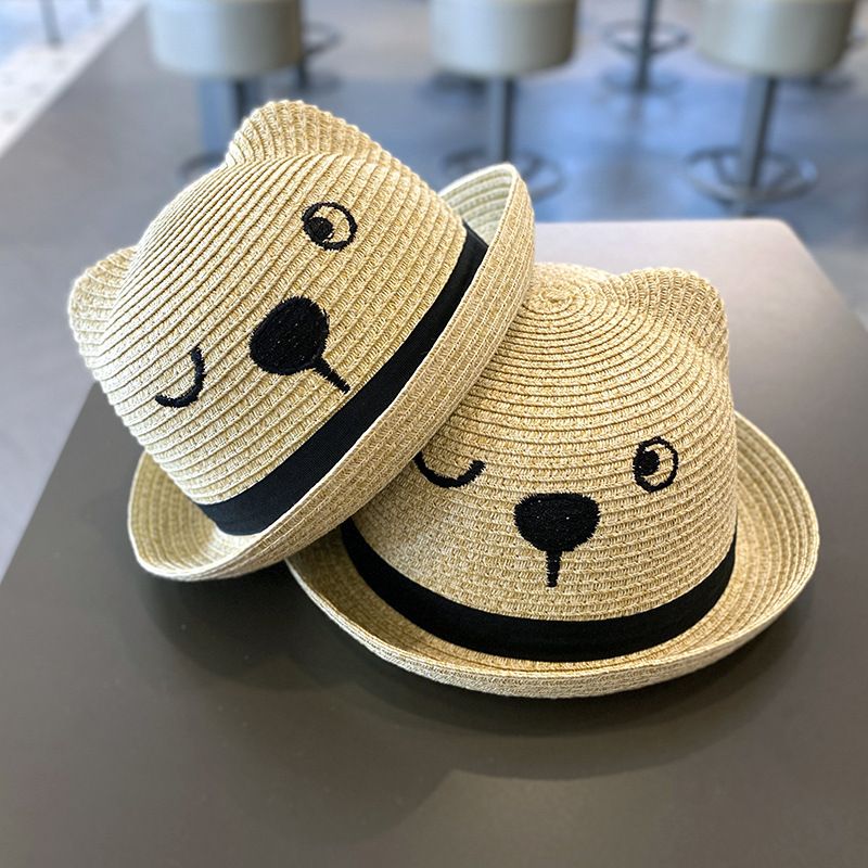Children Unisex Cute Pastoral Bear Straw Hat
