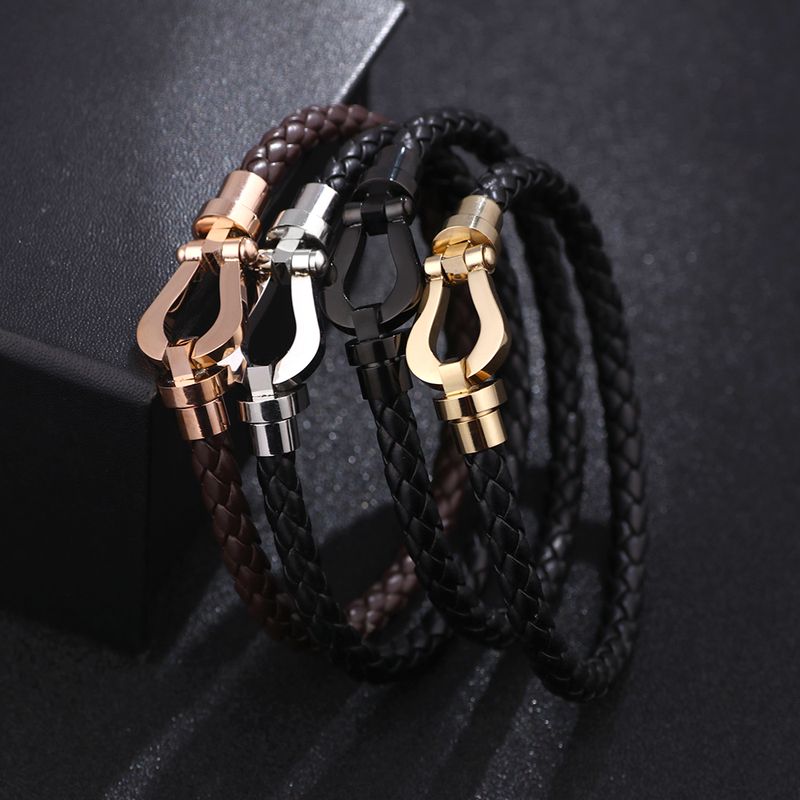 Estilo Simple Geométrico Acero Inoxidable Cuero Sintético Ahuecar Mujeres Pulsera