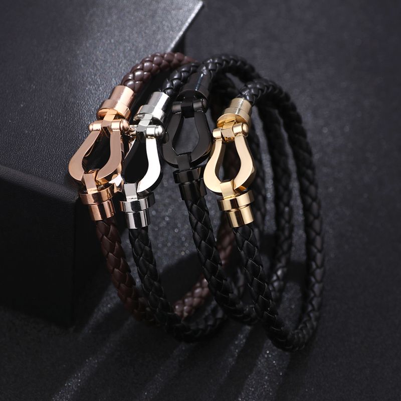 Simple Style Geometric Stainless Steel Pu Leather Hollow Out Women's Wristband