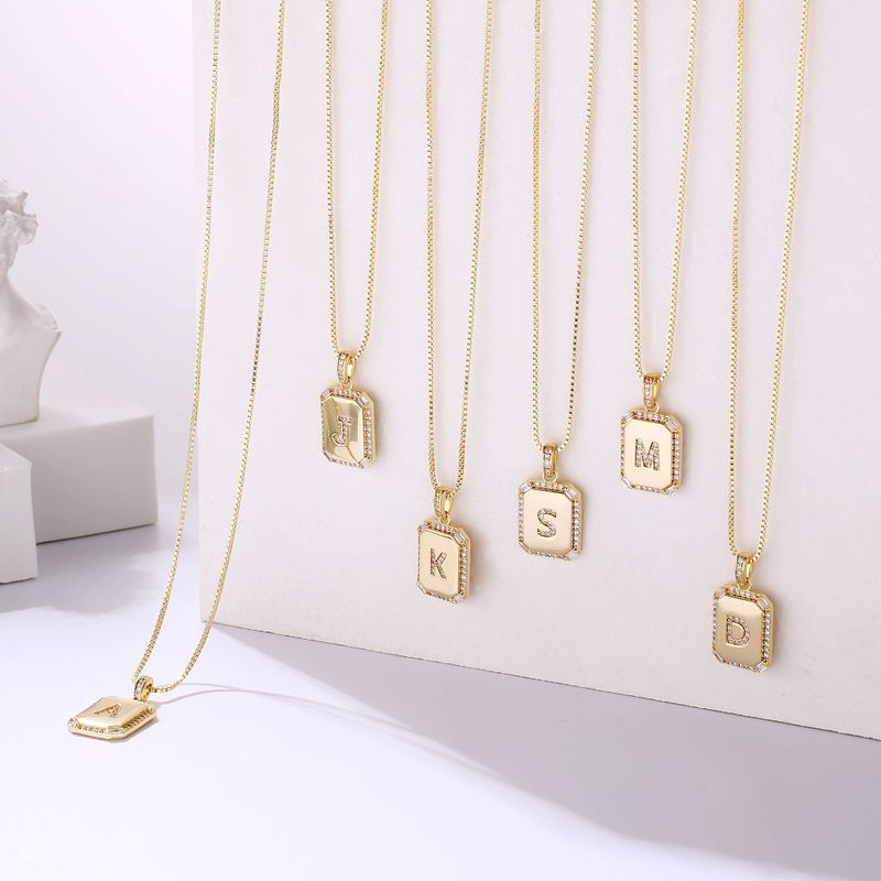 Hip-hop Vintage Style Letter Stainless Steel Copper Plating Inlay Zircon 14k Gold Plated Pendant Necklace