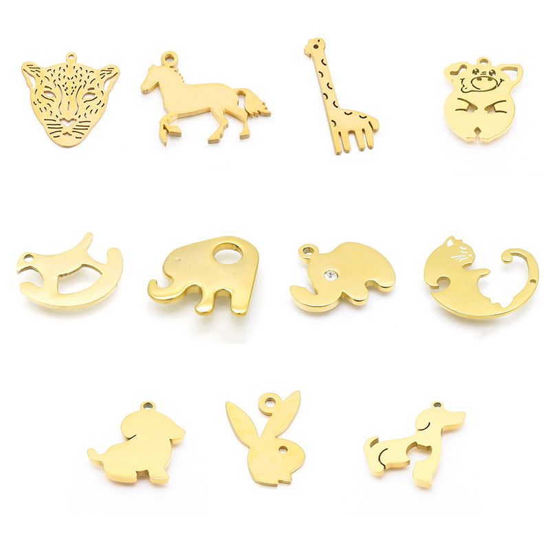 1 Piece Stainless Steel Zircon 18K Gold Plated Animal