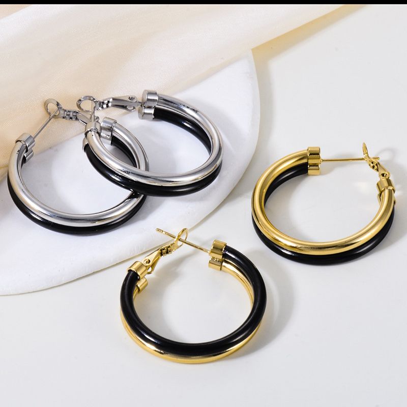 1 Pair Casual Modern Style Round Enamel Plating 304 Stainless Steel 14K Gold Plated Earrings