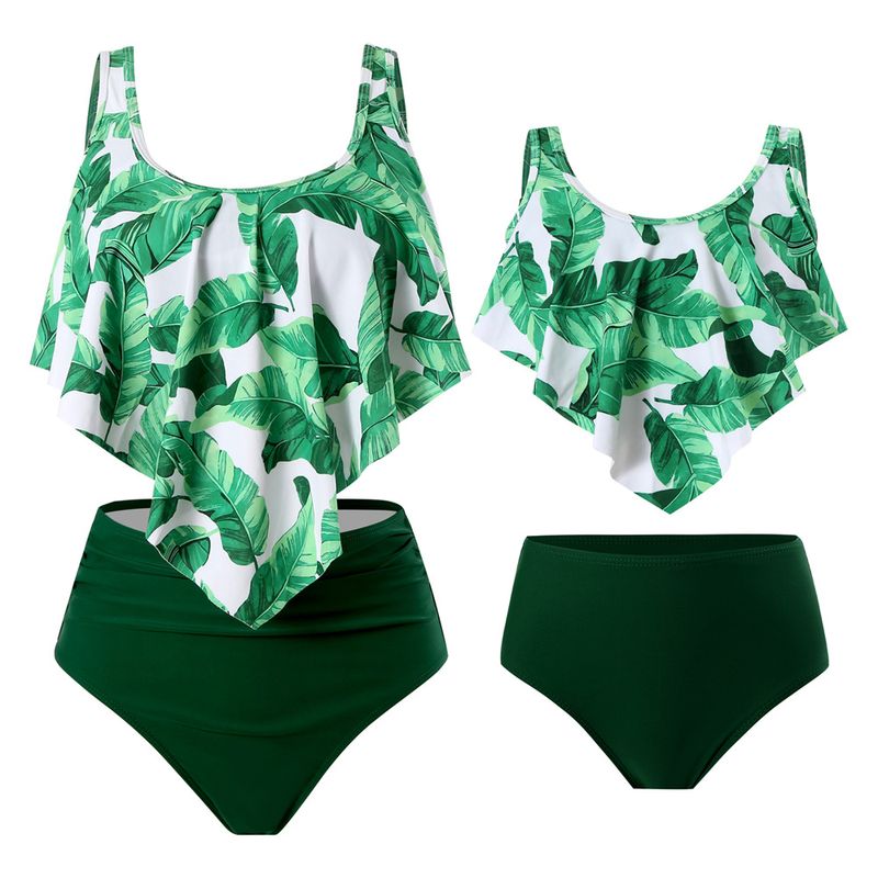 Madre E Hija Elegante Estilo Clásico Impresión Color Sólido Juego De 2 Piezas Bikinis Traje De Baño