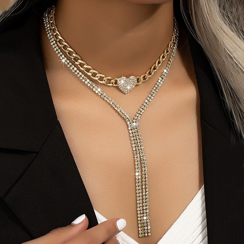 Lady Heart Shape Alloy Inlay Artificial Rhinestones Women's Pendant Necklace Choker
