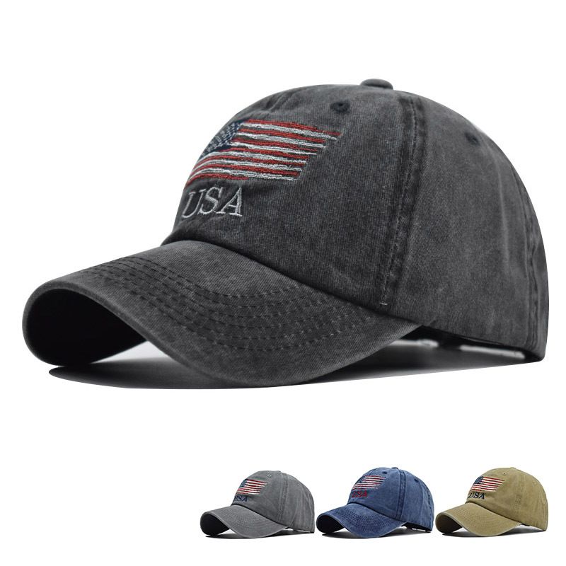 Unisex Hip-hop Retro Streetwear American Flag Curved Eaves Baseball Cap