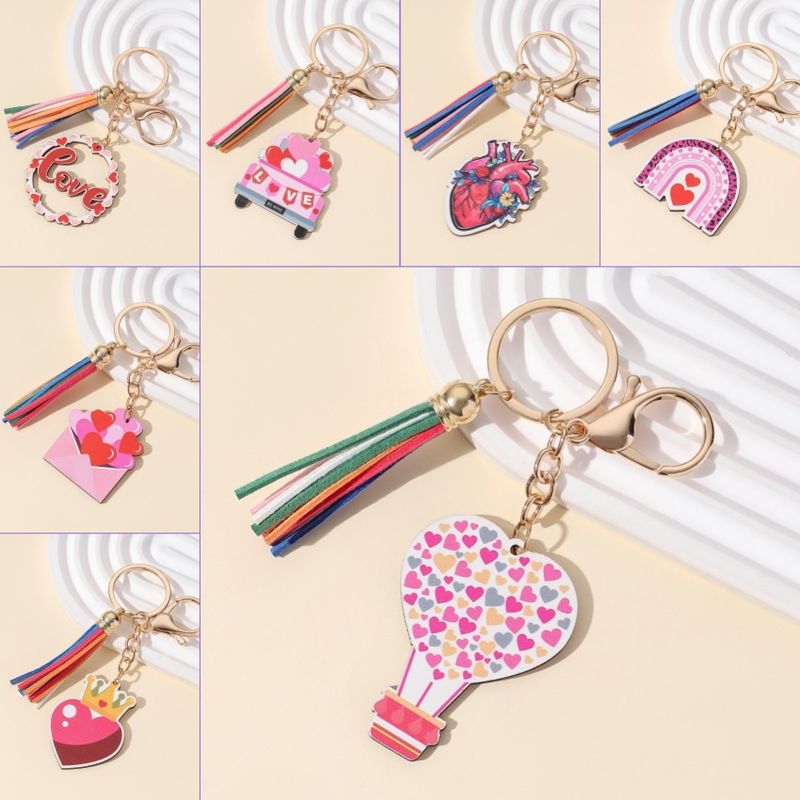 Cute Letter Heart Shape Wood Valentine's Day Women's Keychain