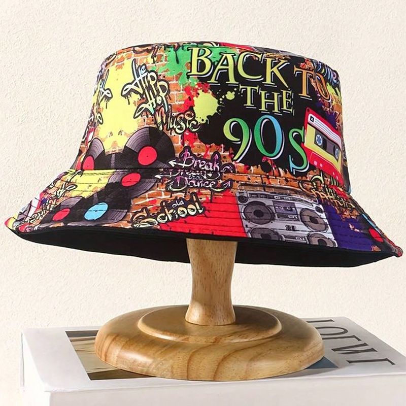 Unisex Hip-hop Rock Graffiti Painted Appliques Curved Eaves Bucket Hat