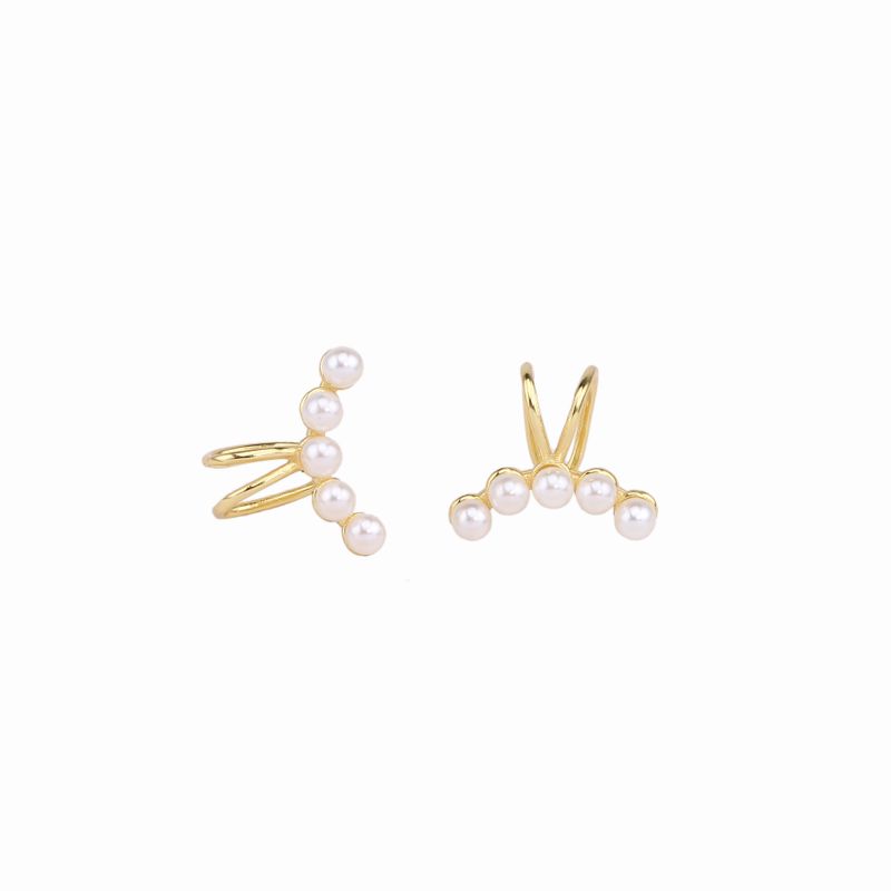 1 Pair Simple Style Bunny Ears Solid Color Plating Inlay Sterling Silver Pearl White Gold Plated Gold Plated Ear Cuffs