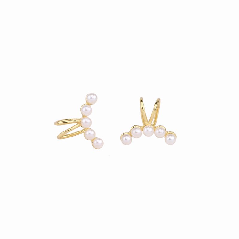 1 Paire Style Simple Oreilles De Lapin Couleur Unie Placage Incruster Argent Sterling Perle Or Blanc Plaqué Plaqué Or Clips D'oreille