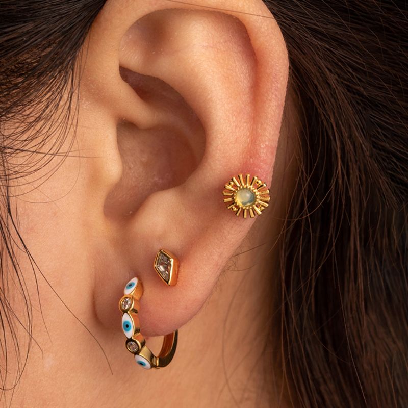 1 Piece French Style Simple Style Korean Style Eye Flower Rhombus Enamel Inlay Copper Zircon Earrings